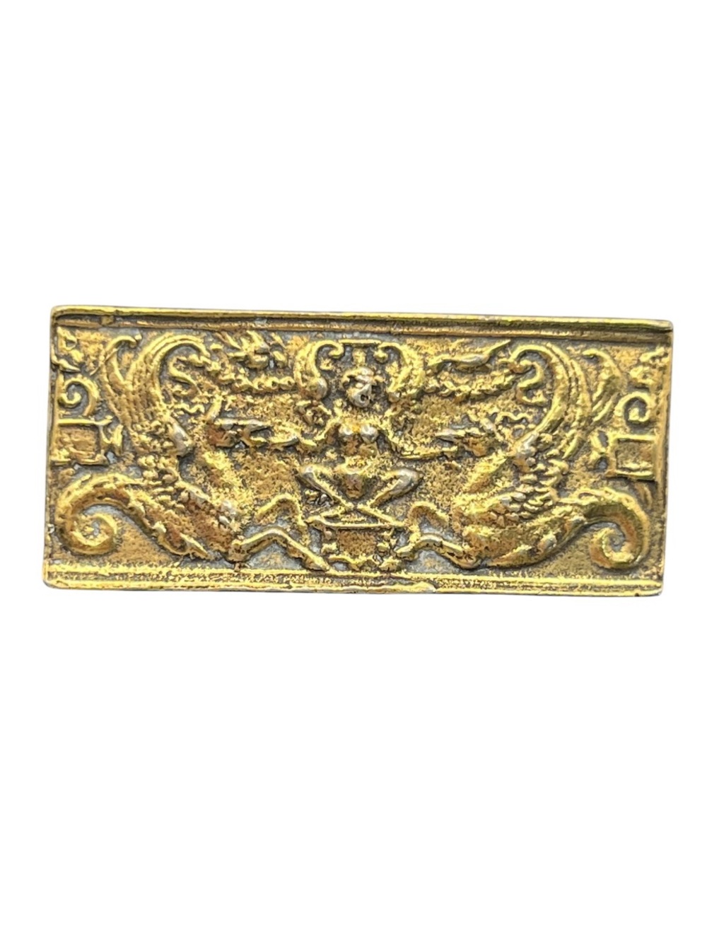 Alva Museum Replicas gold tone rectangle strange creature brooch pin